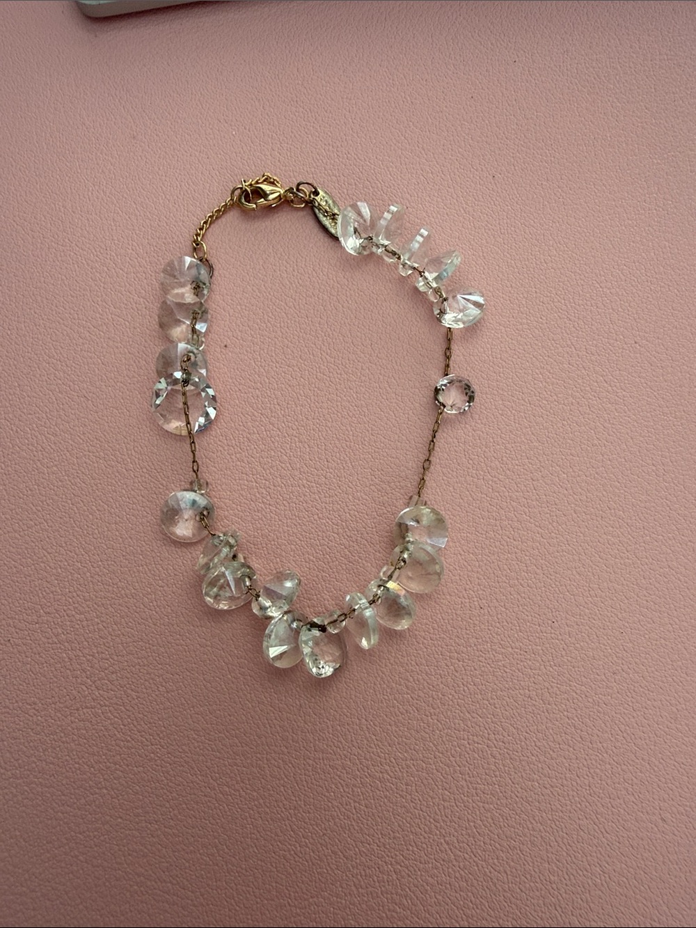 Delicate Clear Crystal Bead Necklace with Gold Chain